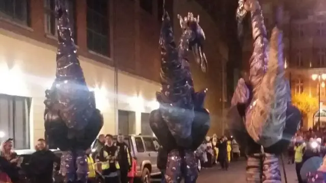 Giant birds Derry Halloween carnival