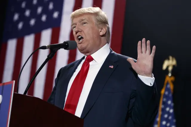 Republican presidential candidate Donald Trump speaks during a campaign rally in Grand Rapids, Michigan.