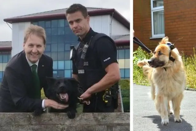 Matthew Ellis, with police officer and police dogs