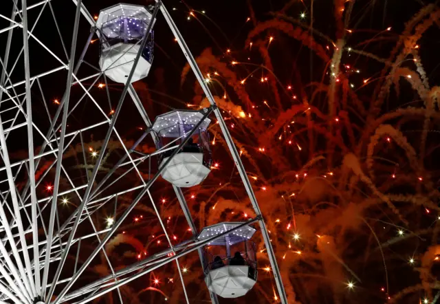 Diwali fireworks over the wheel of light