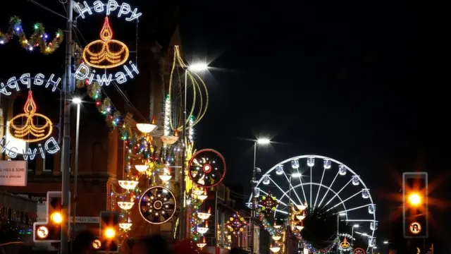 People attend Diwali celebrations on the Golden Mile in Leicester