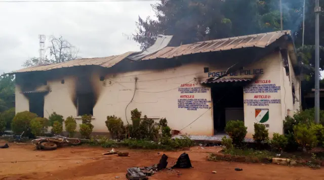 The main police station in Katiola after it was touched by violence.