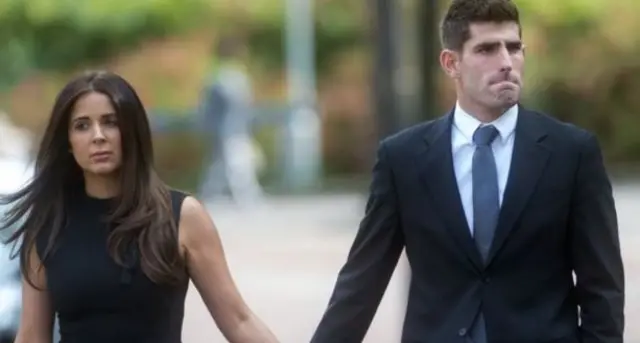 Ched Evans and his fiancee Natasha Massey arrive at court