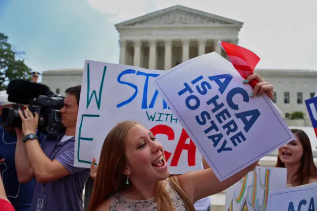 Supporters celebrate outside Supreme Court