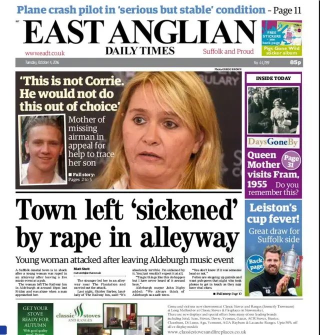 Front page of east edition of EADT