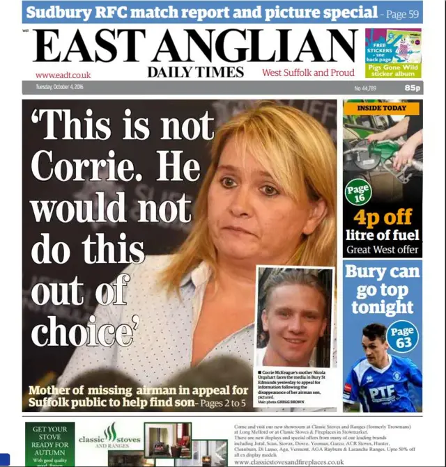 Front page of west edition of EADT