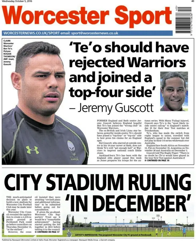 Worcester News back page