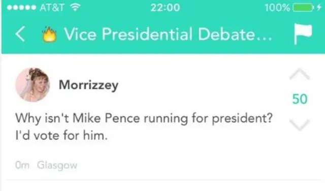 Quote from Yik Yak saying: 'Why isn't Mike Pence running for president? I'd vote for him'