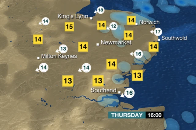 Weather map for Thursday