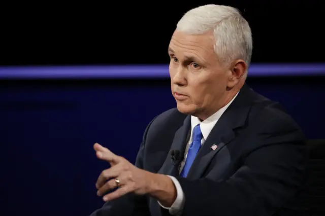 Republican vice-presidential nominee Gov. Mike Pence answers a question during the vice-presidential debate at Longwood University in Farmville, Va., Tuesday, Oct. 4, 2016