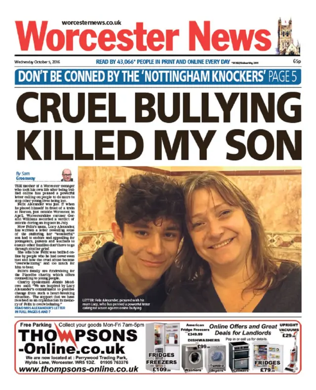 Worcester News front page