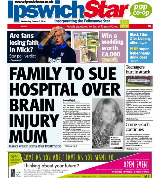 Front page of Ipswich Star