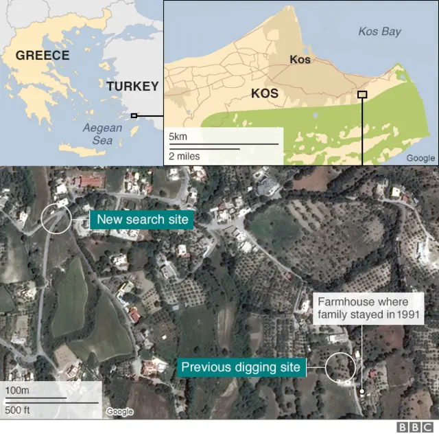 Map showing Kos dig sites