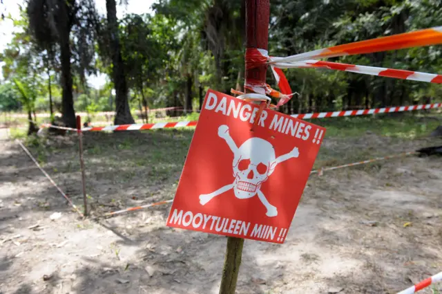 A landmine signposting in the Casamance, Senegal