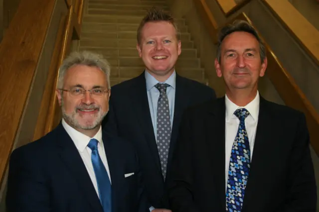 Paul Kehoe (left) with outgoing president Greg Lowson (right) and chief executive Paul Faulkner