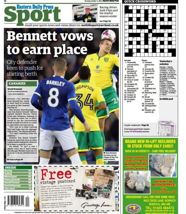Back page of the Eastern Daily Press