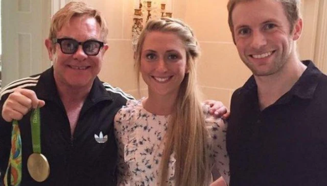 Elton John, Laura Trott and Jason Kenny