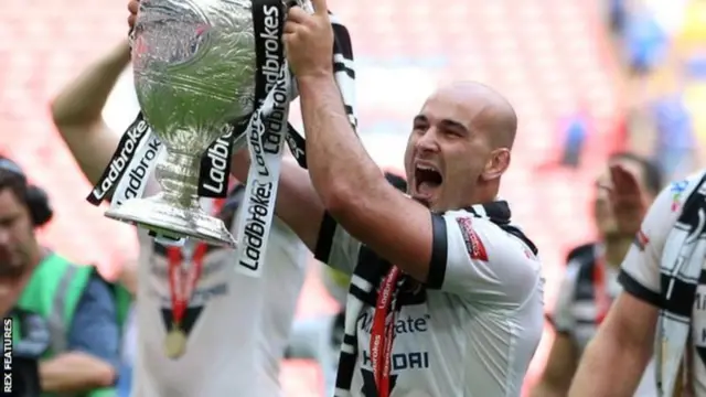 Danny Houghton holding up the cup after Hull FC's 12-10 win over Warrington in August's Challenge Cup final