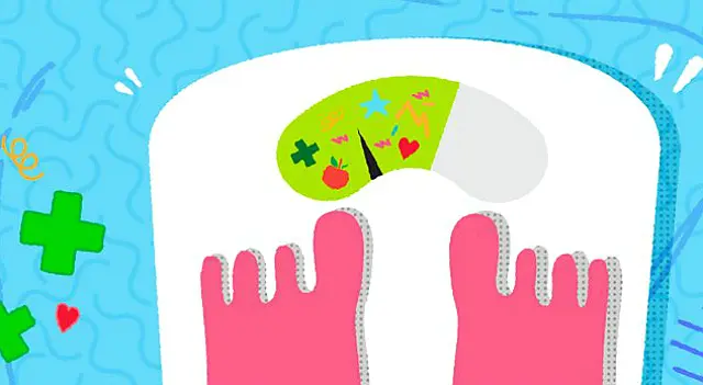 Cartoon graphic of some feet on weighing scales