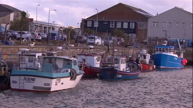 Fishing boats moored at Lowestoft docks