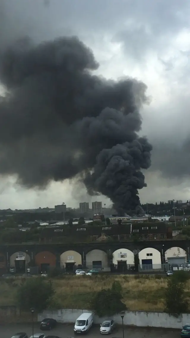 Plume of smoke in Leeds city centre