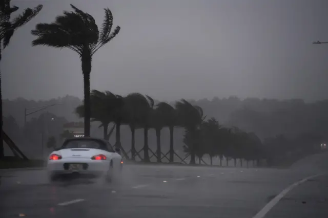 Heavy rain and wind in Atlantic Beach, Florida, on October 7, 2016, as Hurricane Matthew approaches the area