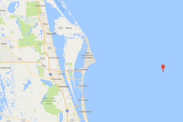 Map showing location of storm 25 miles from Cape Canaveral Air Force Station