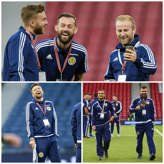 Scotland players ahead of the World Cup qualifier against Lithuania