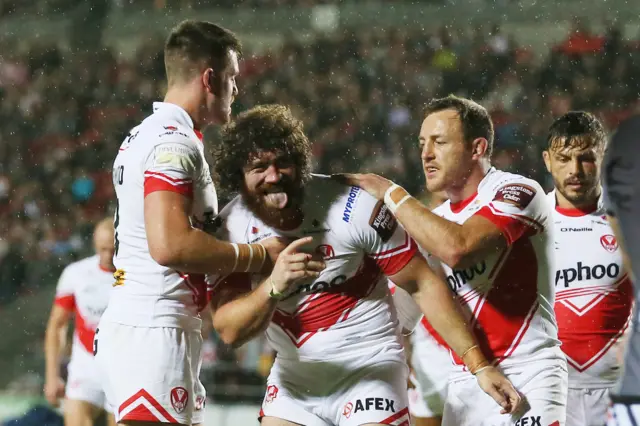 Kyle Amor celebrates for St Helens