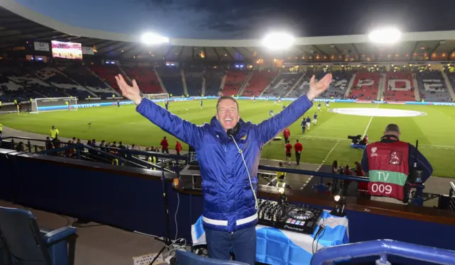 DJ George Bowie provides the pre-match entertainment