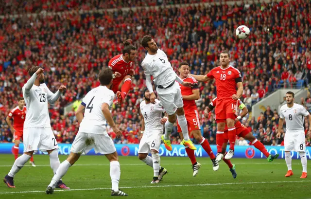 Gareth Bale of Wales scores