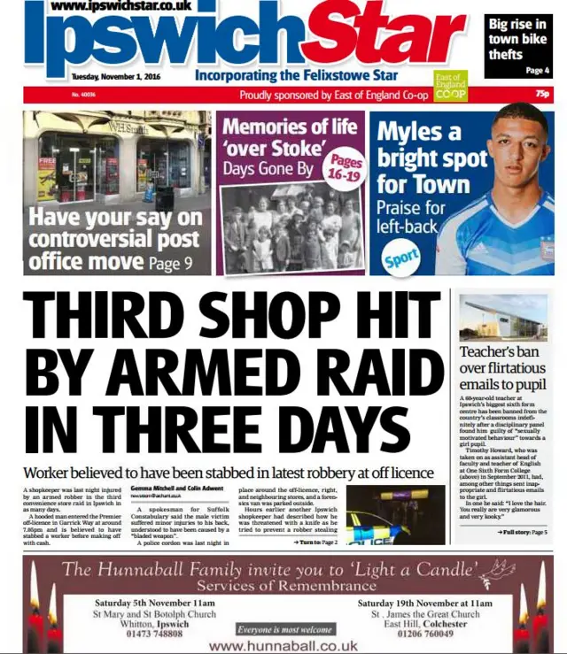 Front page of Ipswich Star