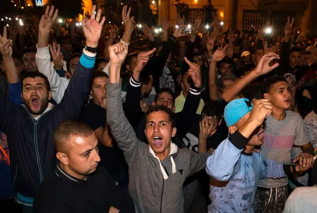 Protesters shout slogans in the northern city of Al Hoceima