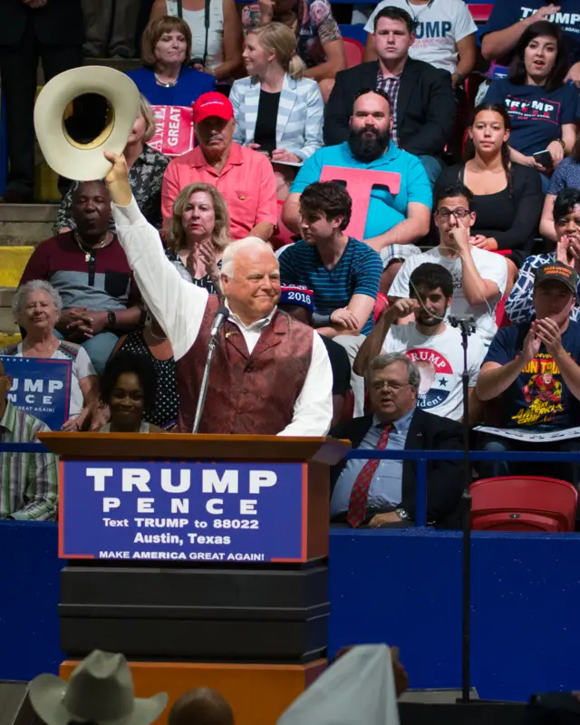 Texas Agricultural Commissioner Sid Miller speaks during a rally for Republican presidential candidate Donald Trump at the Travis County Exposition Center in Austin, Texas.