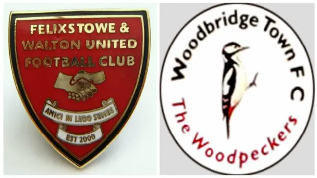 Felixstowe and Walton United and Woodbridge Town club badges