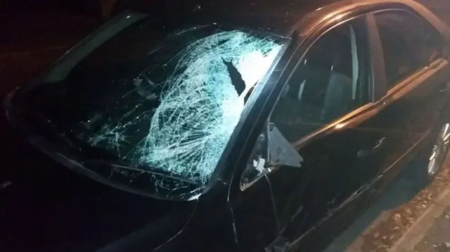 Smashed car after masked bikers 'ride amok' in Halloween Ride Out