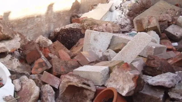 A pile of bricks and rubble