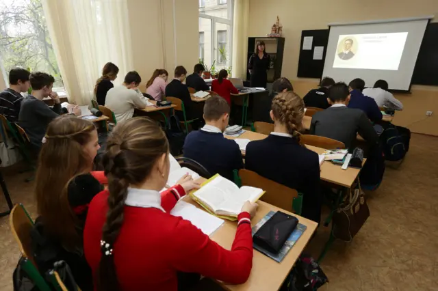 school children in classroom