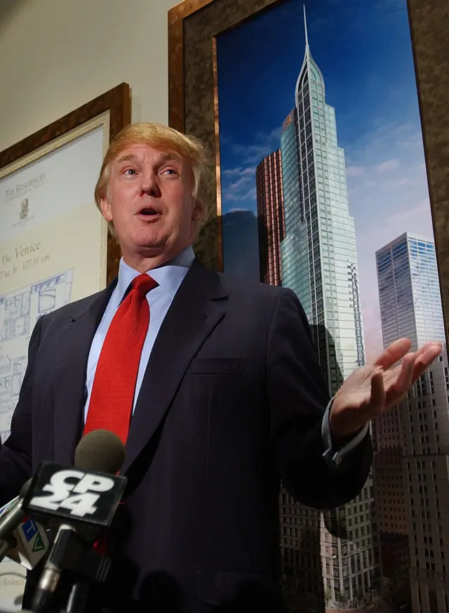 Trump hypes the building during a 2001 visit to Toronto