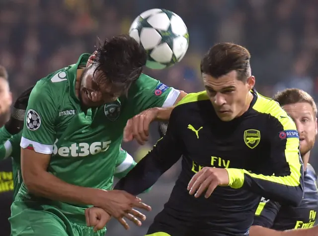 Granit Xhaka heads the ball