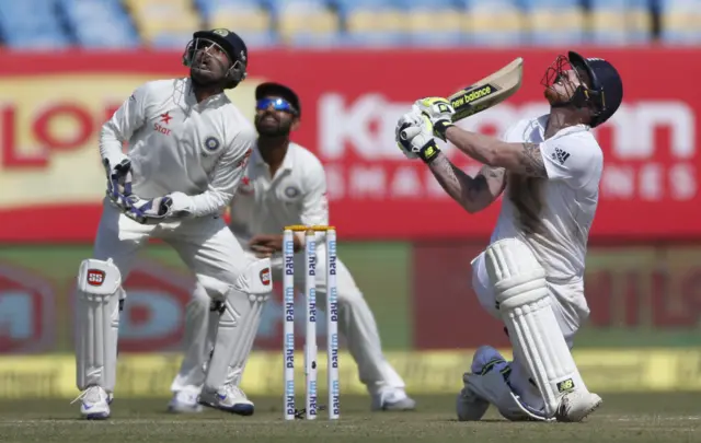 Ben Stokes edges a shot into the air