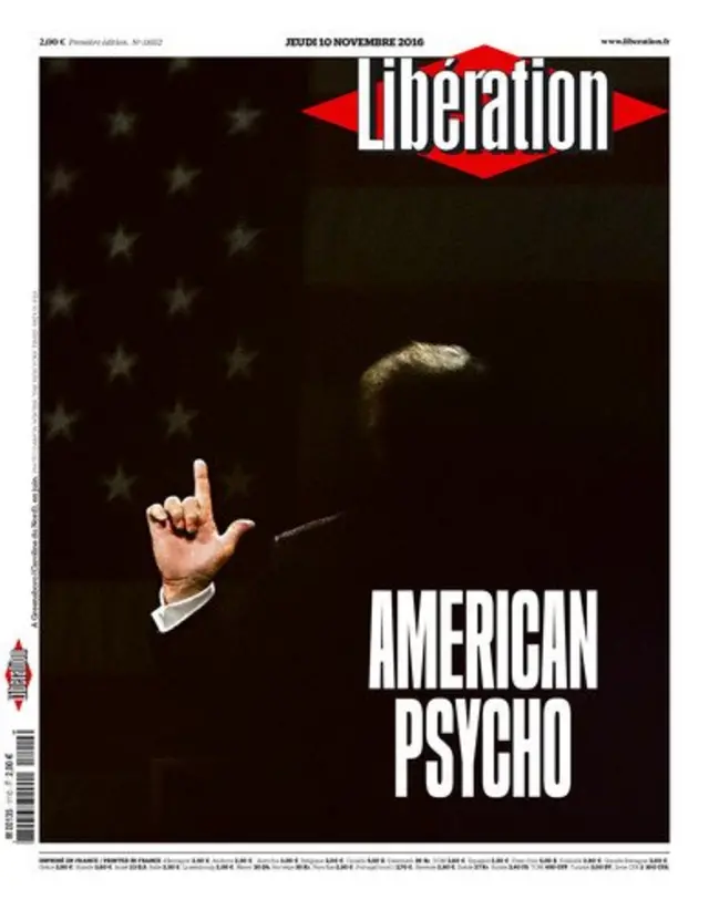 Front page of French newspaper Liberation says "American Psycho"