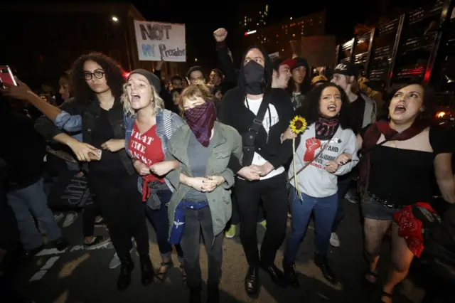 Anit-Trump protesters in Oakland, California