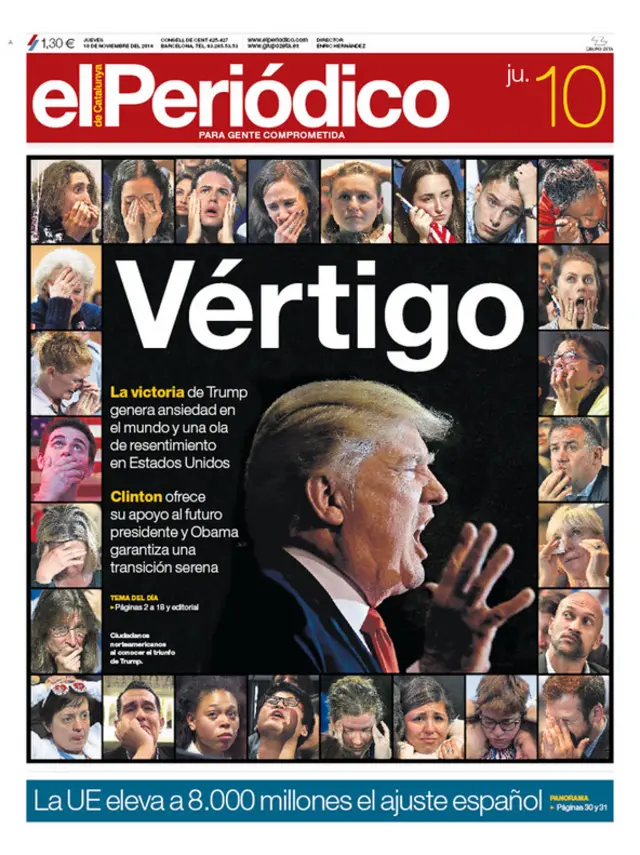 Front page of Spain's El Periodico says: "Vertigo"