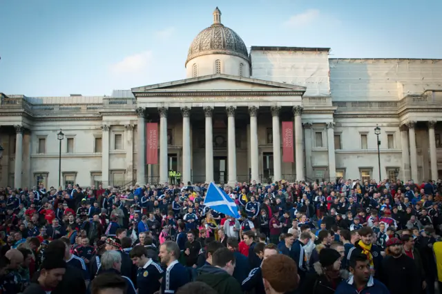 Scotland fans in Trafalgar Square