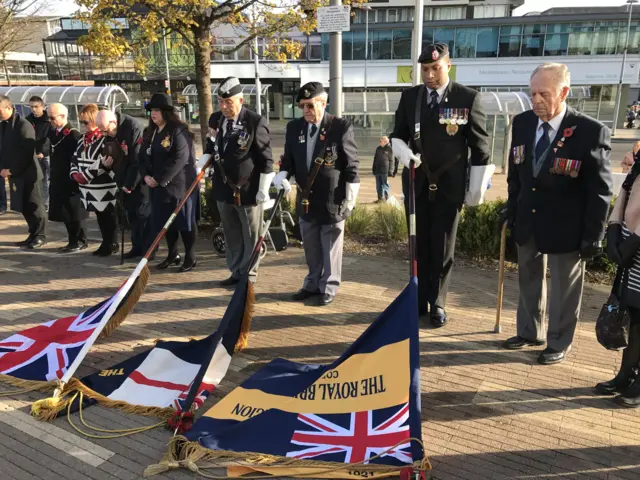 People gathered at The Cube in Corby for Armistice Day.