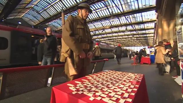 Man dressed as a WWII soldier at Stoke on Trent railway station