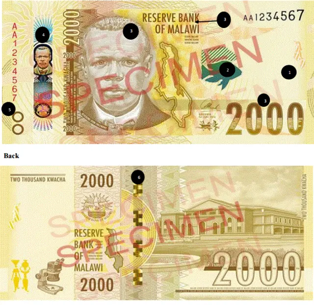 Graphics of the new 2,000 kwacha note in Malawi