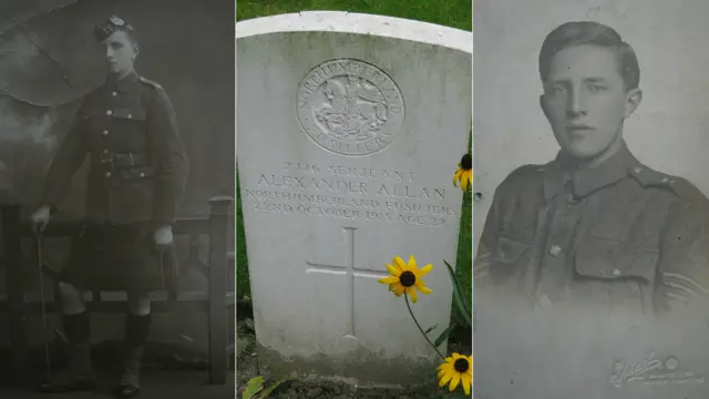 Pictures of Alex Allan and his gravestone