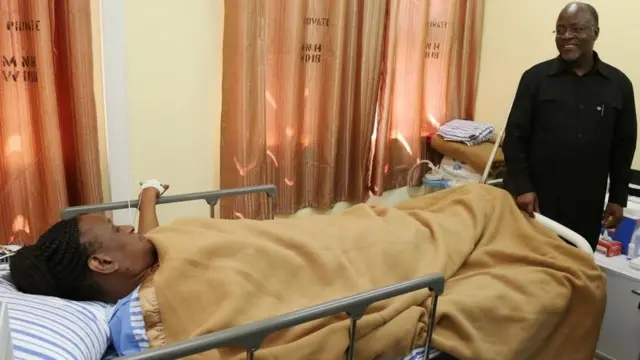 Janet Magufuli in a state hospital in Dar es Salaam with her husband President Magufuli looking on in Tanzania